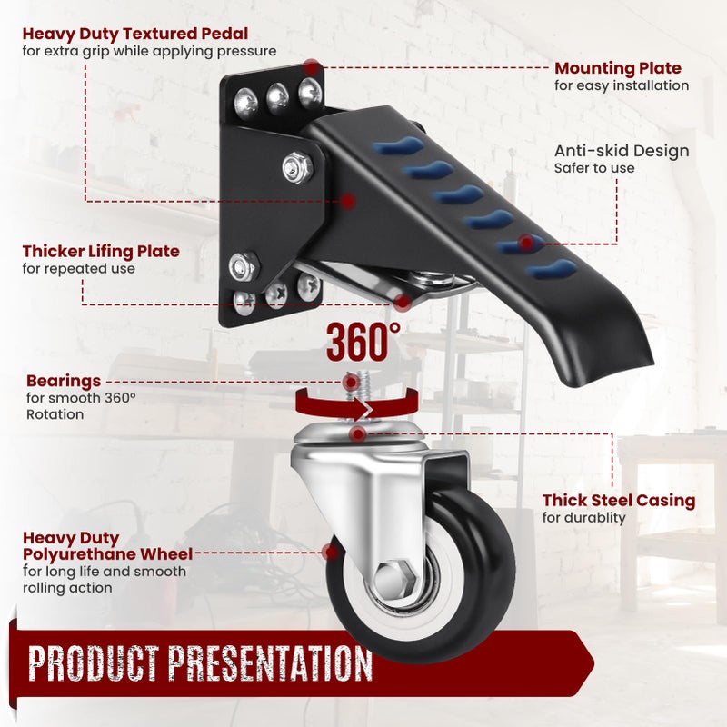 SPACECARE Retractable Workbench Casters Kit, Heavy Duty Workbenches Wheels with 800 lbs Capacity, Adjustable Workbench Casters for Workbenches, Tables, and Cabinets, Easy to Install 4 Pack - Image 3